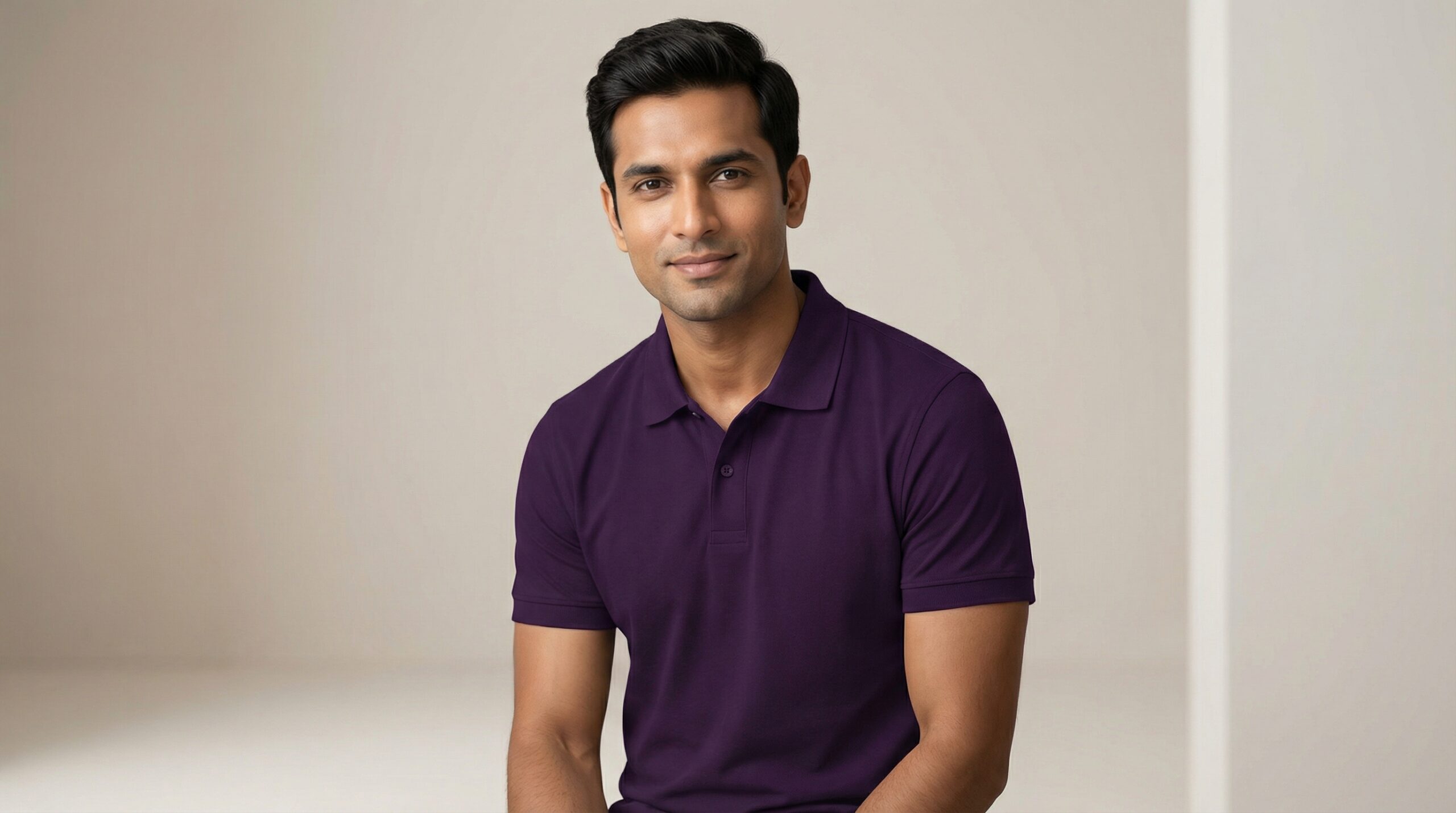 Carbon ni Solid Collar T-shirt Berry - Image 2