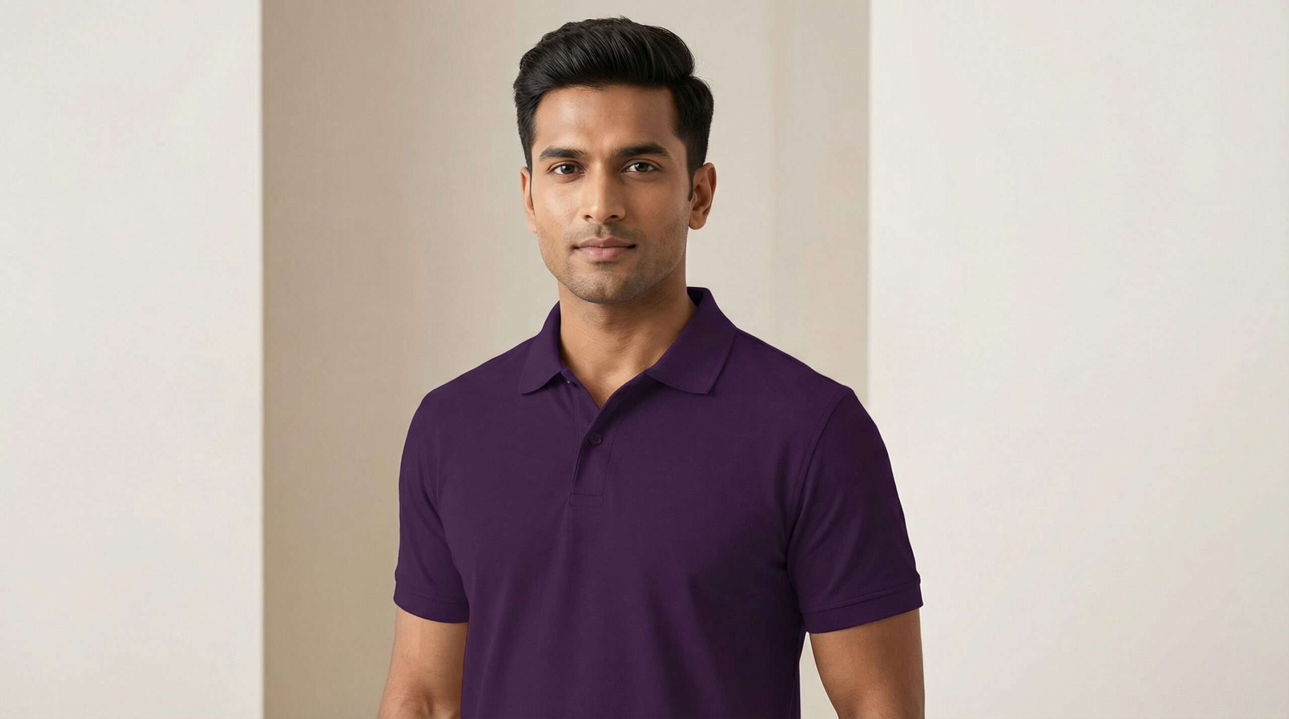 Carbon ni Solid Collar T-shirt Berry