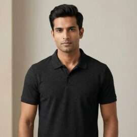 Carbon ni Solid Collar T-shirt Black-Melange