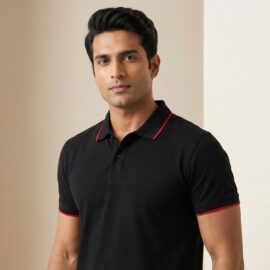 Carbon ni Tipping Collar T-shirt Black-with-red