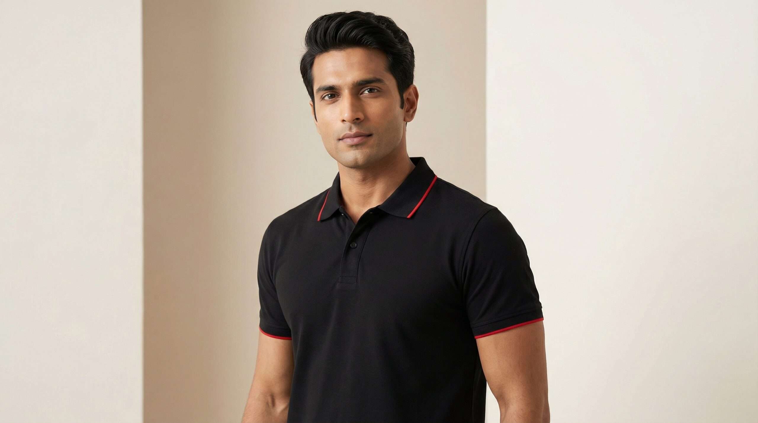 Carbon ni Tipping Collar T-shirt Black-with-red