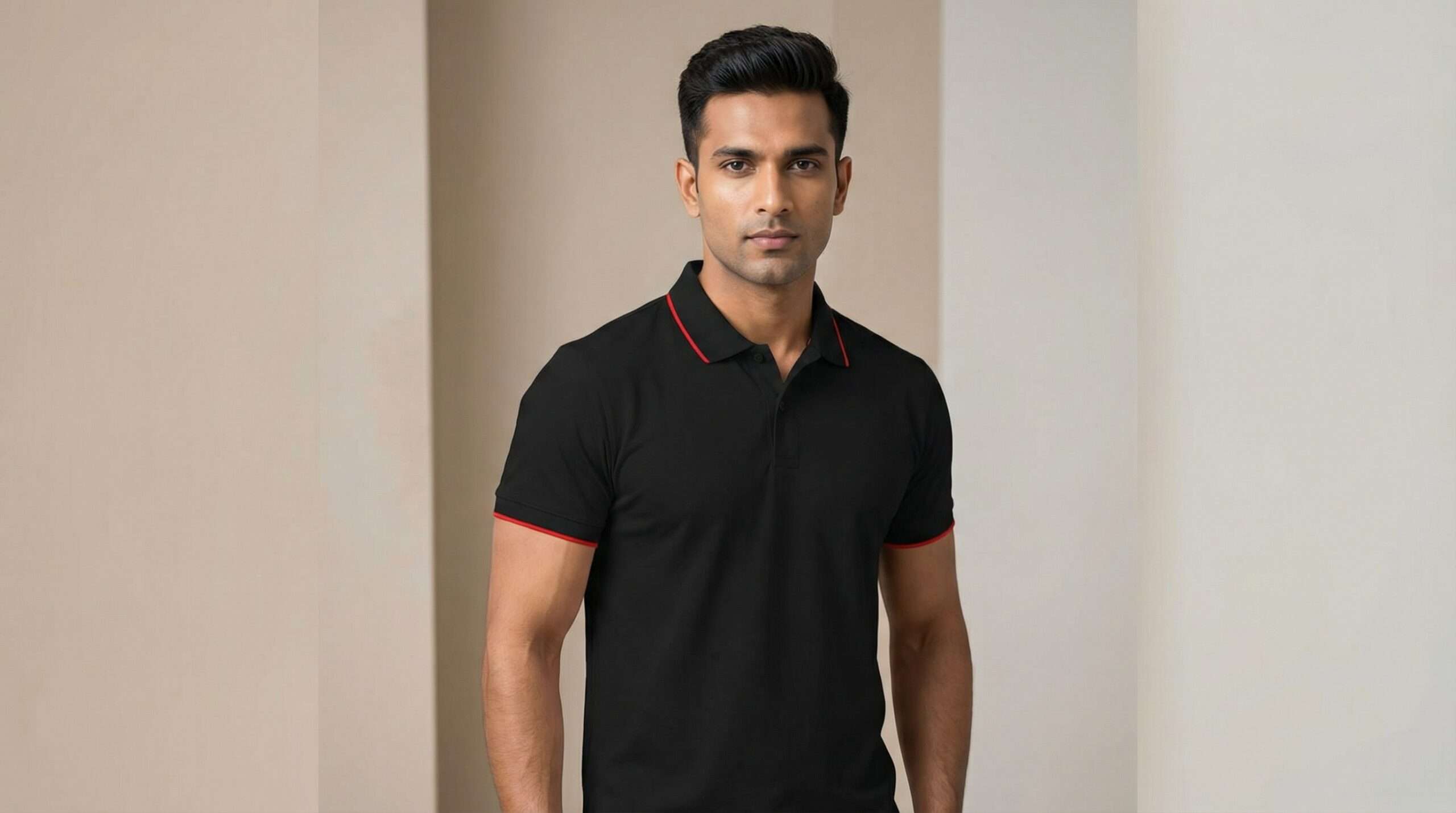Carbon ni Tipping Collar T-shirt Black-with-red - Image 2
