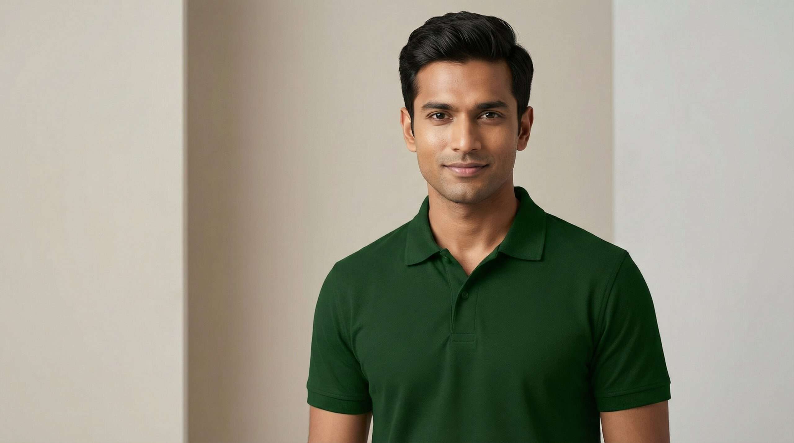Carbon ni Solid Collar T-shirt Bottle-Green - Image 2