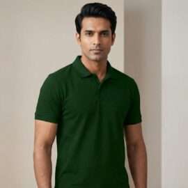 Carbon ni Solid Collar T-shirt Bottle-Green