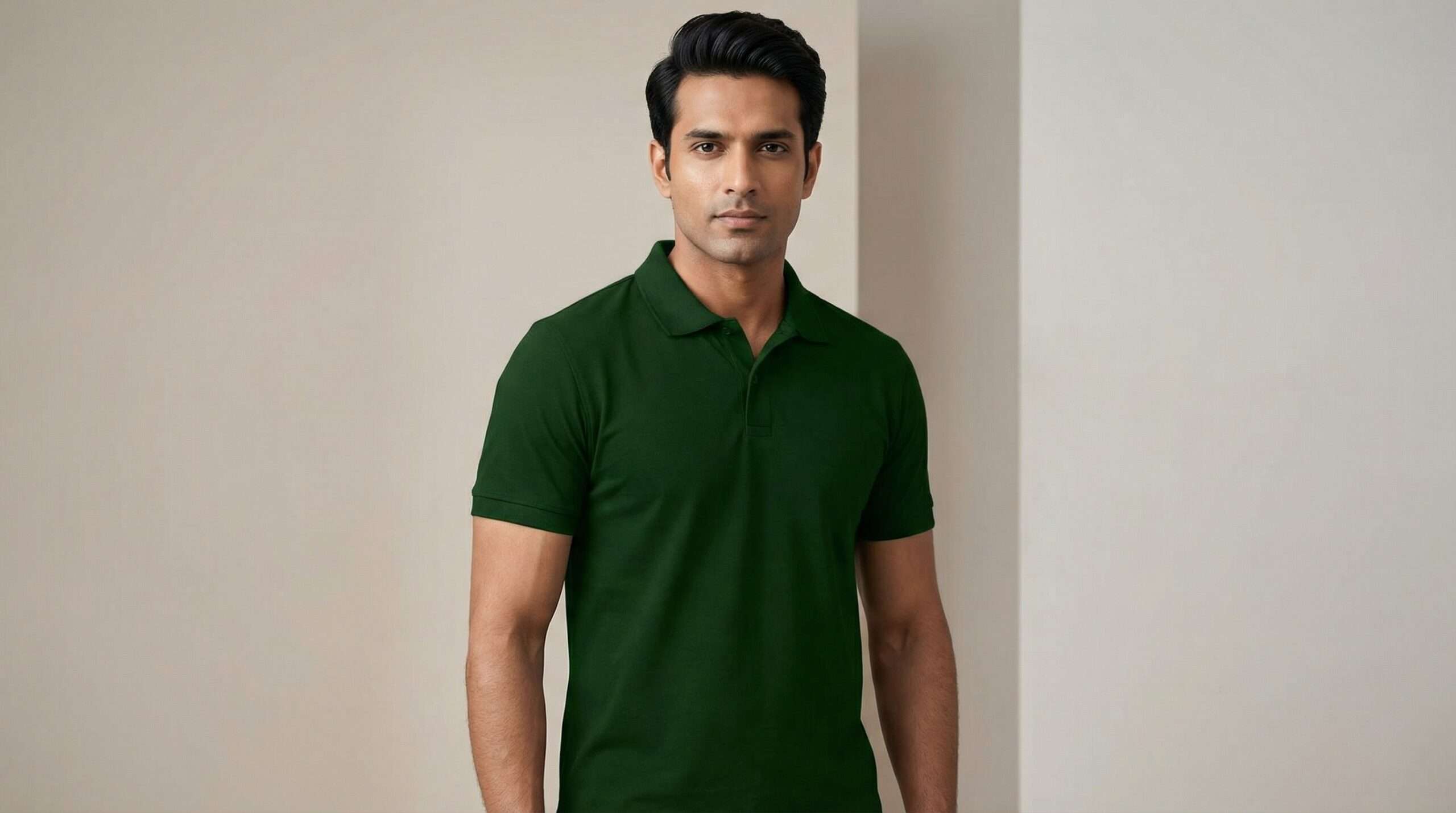 Carbon ni Solid Collar T-shirt Bottle-Green