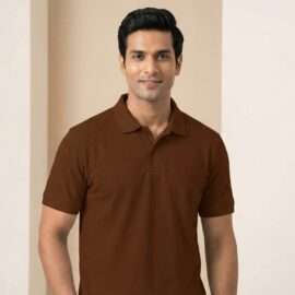 Carbon ni Solid Collar T-shirt CHEST-NUT
