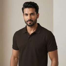 Carbon ni Solid Collar T-shirt COCOA
