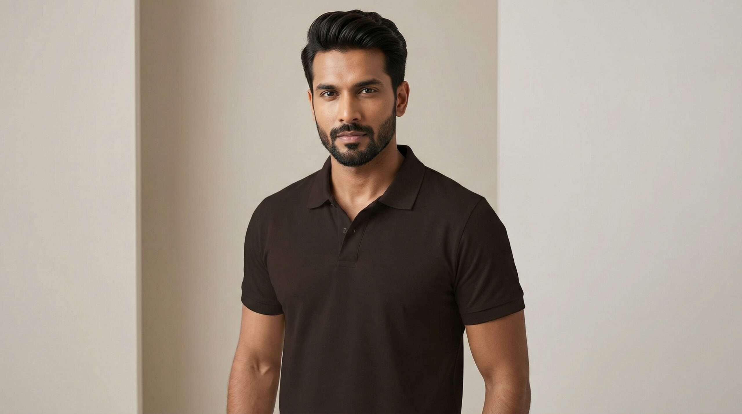 Carbon ni Solid Collar T-shirt COCOA
