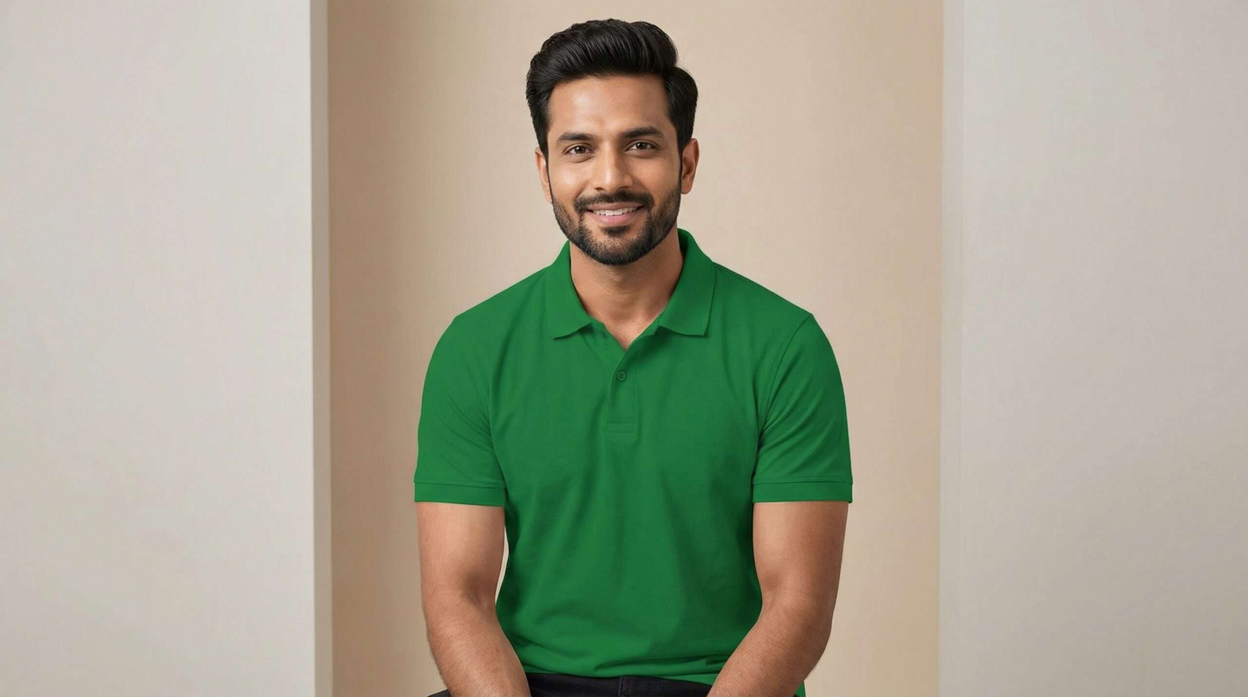 Carbon ni Solid Collar T-shirt Emerald