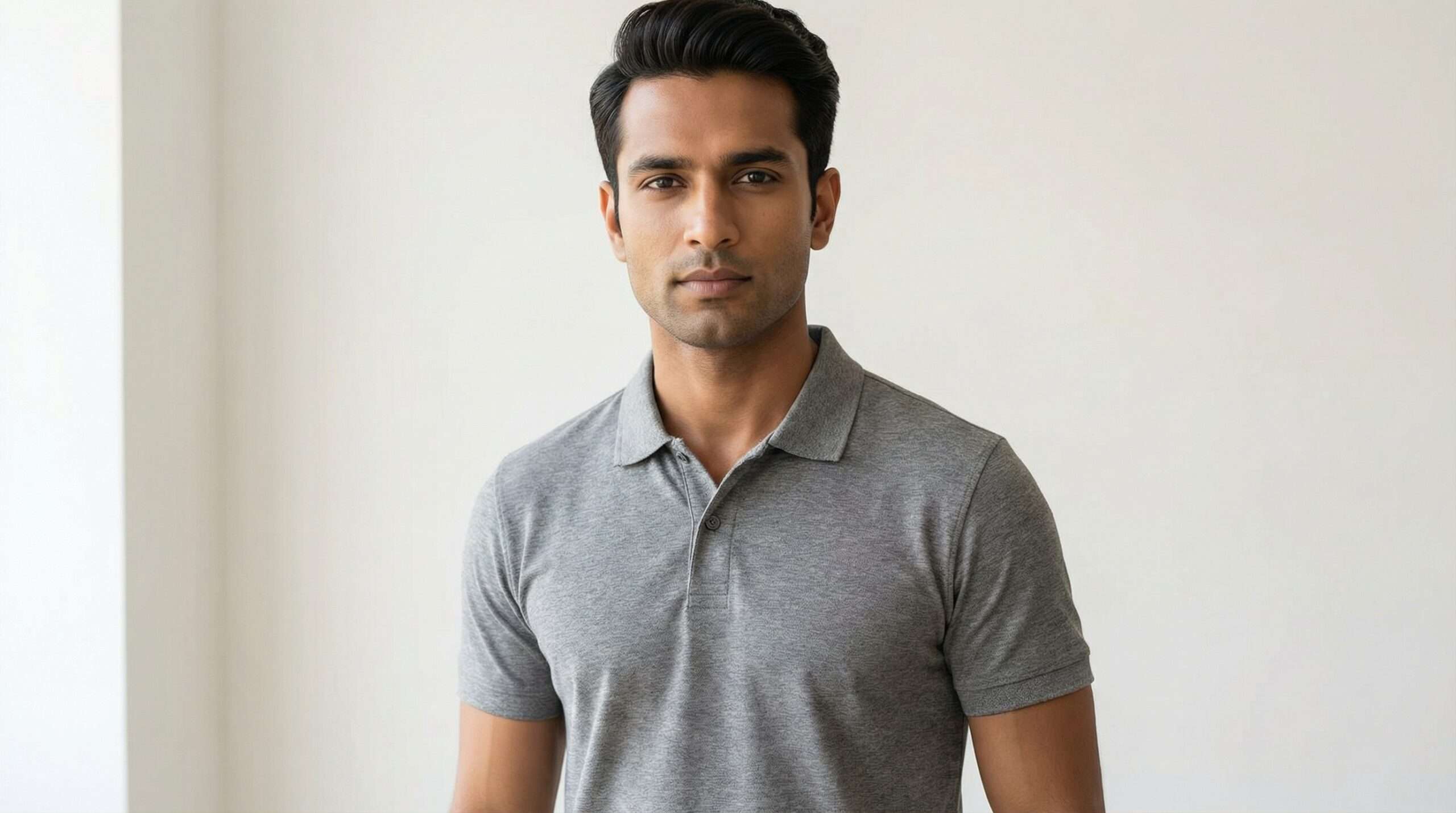Carbon ni Solid Collar T-shirt-Grey