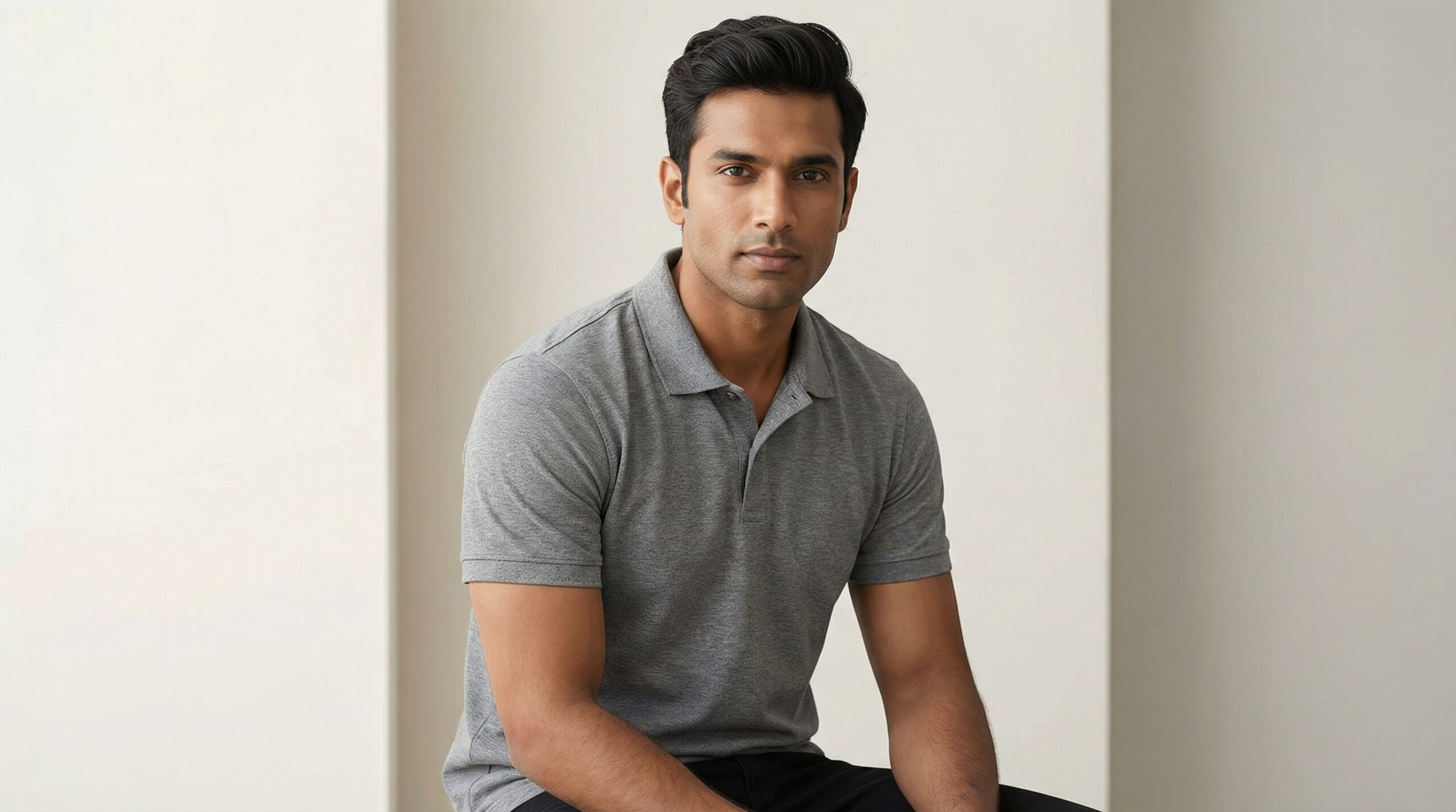 Carbon ni Solid Collar T-shirt-Grey - Image 2
