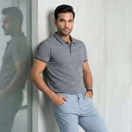 Carbon ni Tipping Collar T-shirt Grey-Melange-with-black