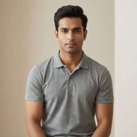 Carbon ni Solid Collar T-shirt-Grey-melange