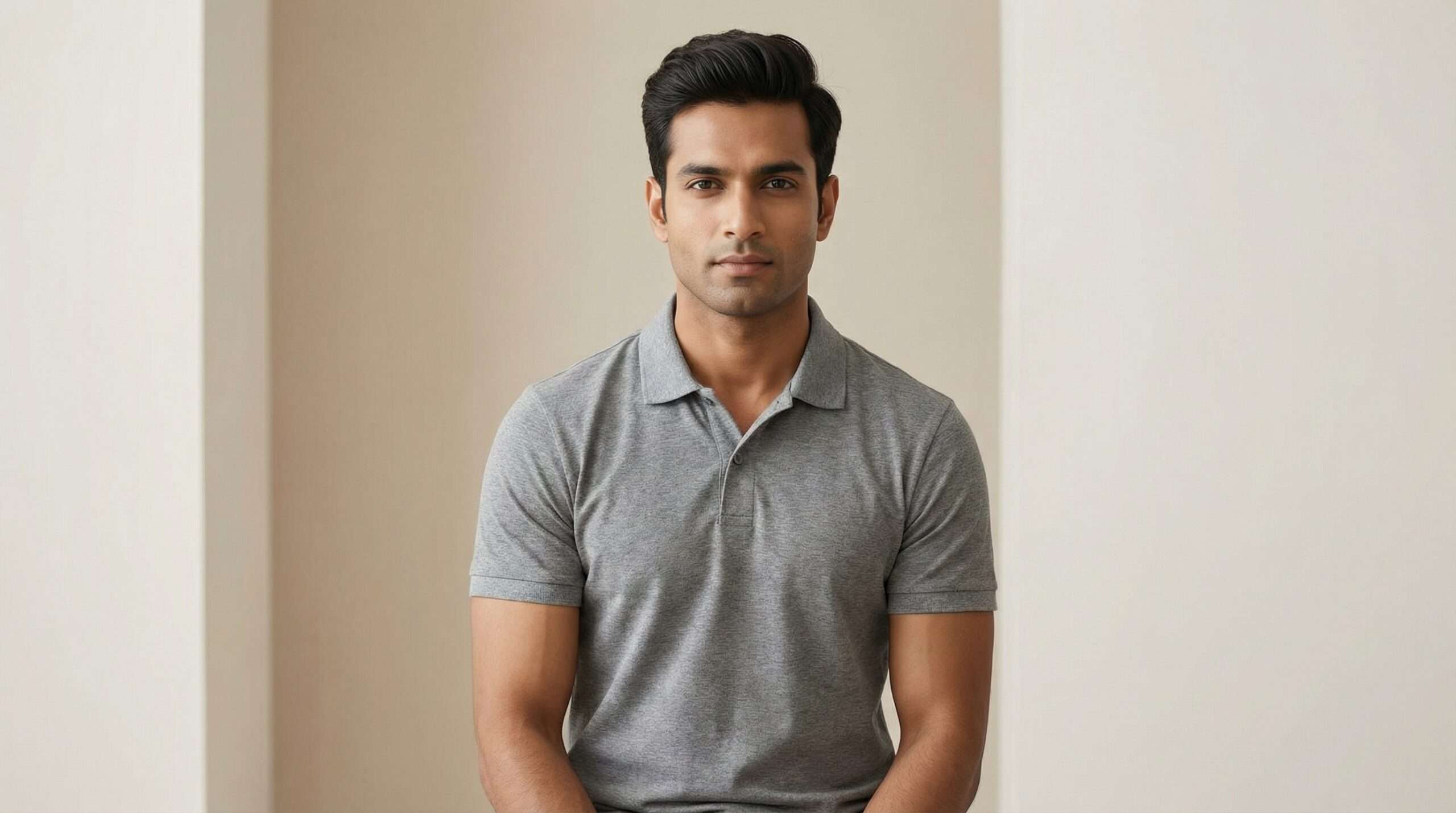 Carbon ni Solid Collar T-shirt-Grey-melange