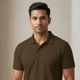Carbon ni Solid Collar T-shirt KHAKI