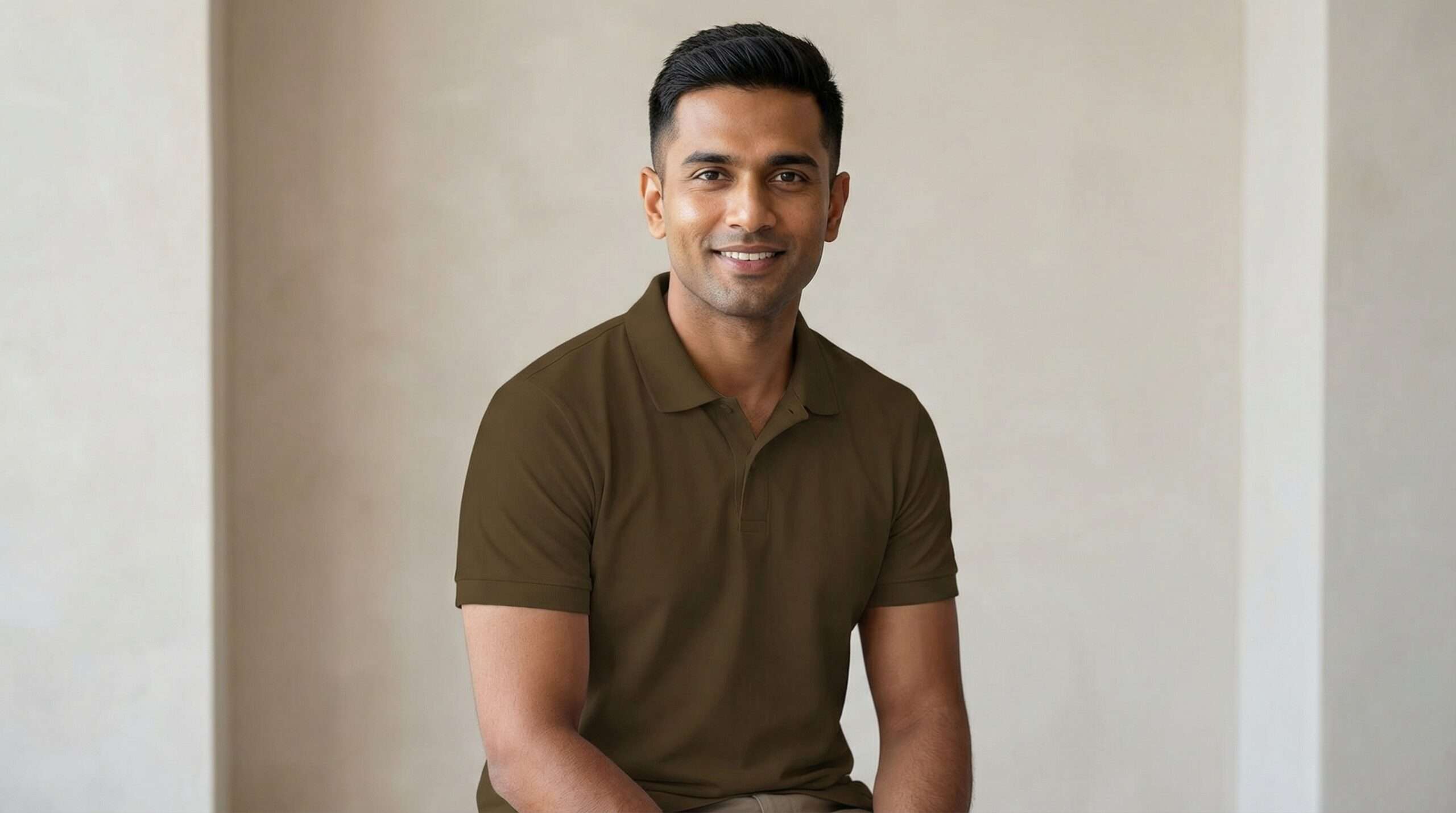 Carbon ni Solid Collar T-shirt KHAKI - Image 2