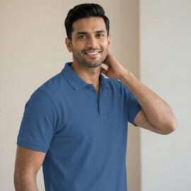 Carbon ni Solid Collar T-shirt-Imperial-Blue