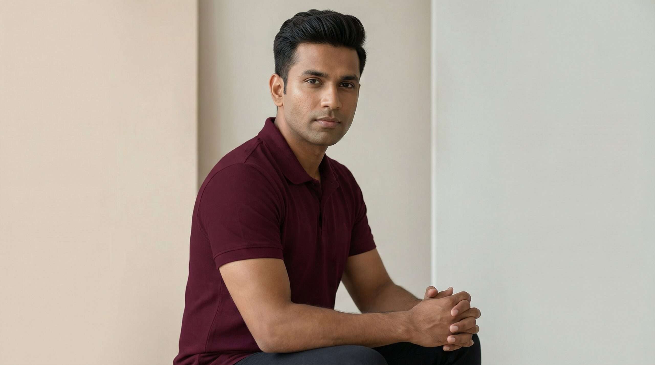 Athli Pro Collar T-shirt Maroon - Image 2