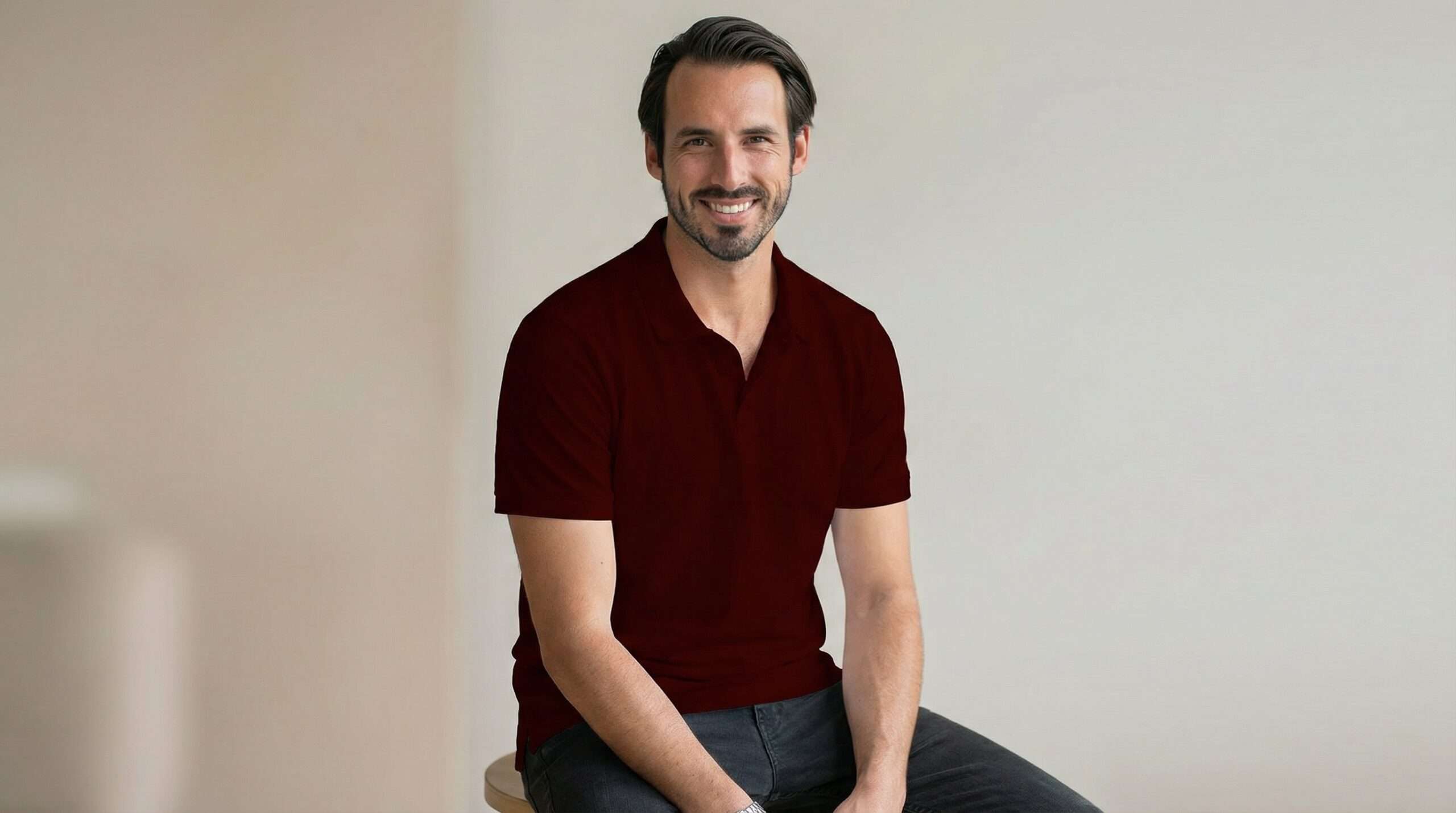 Carbon ni Solid Collar T-shirt Maroon
