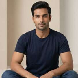 Carbon ni Basics Round Neck T-shirt NAVY Blue