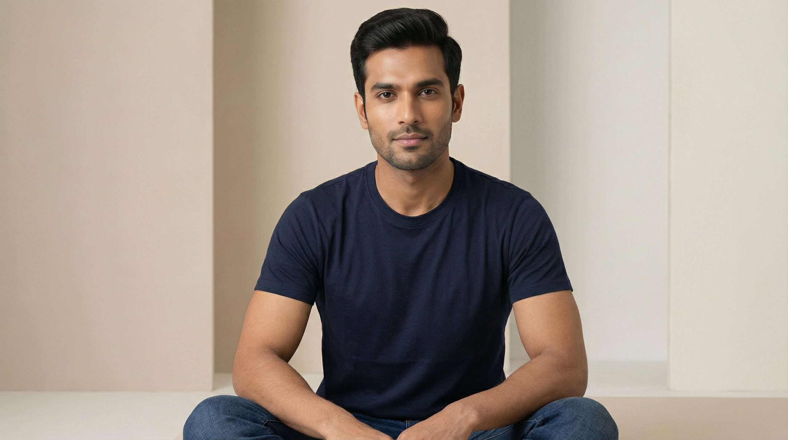 Carbon ni Basics Round Neck T-shirt NAVY Blue