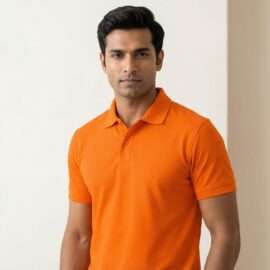 Carbon ni Solid Collar T-shirt Orange