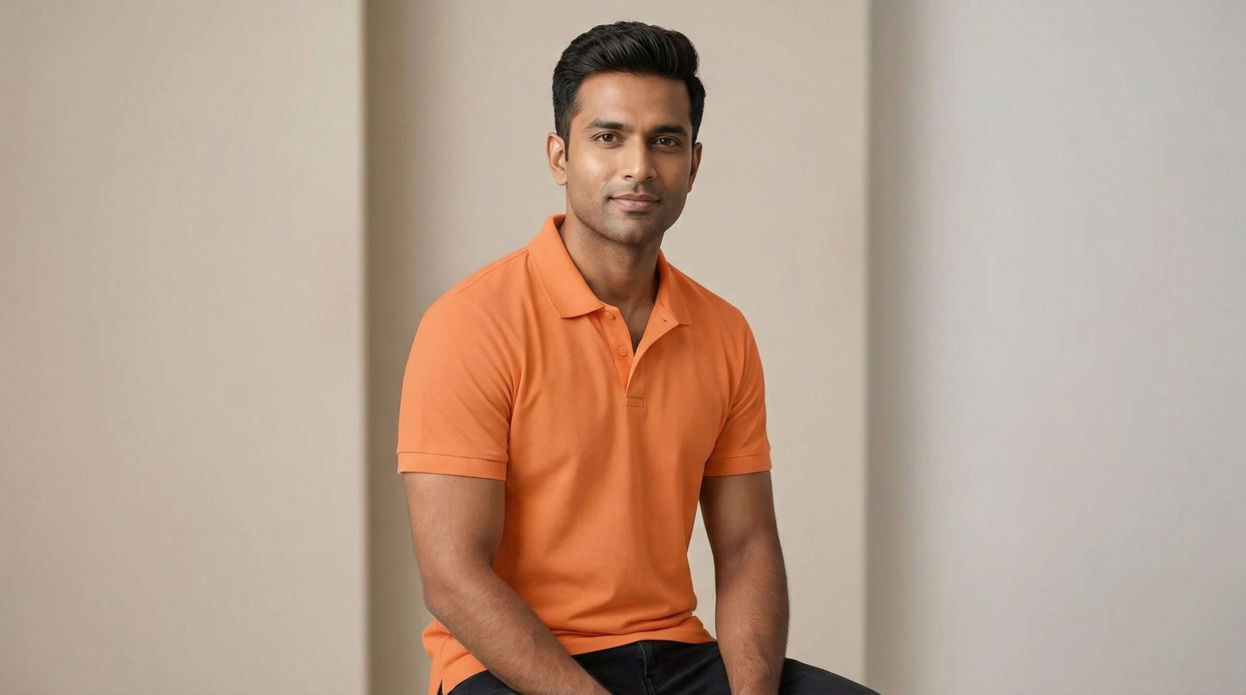 Carbon ni Solid Collar T-shirt Peach - Image 2