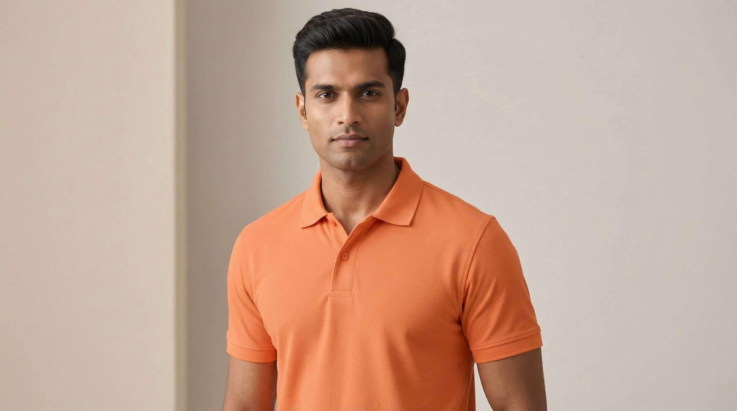 Carbon ni Solid Collar T-shirt Peach