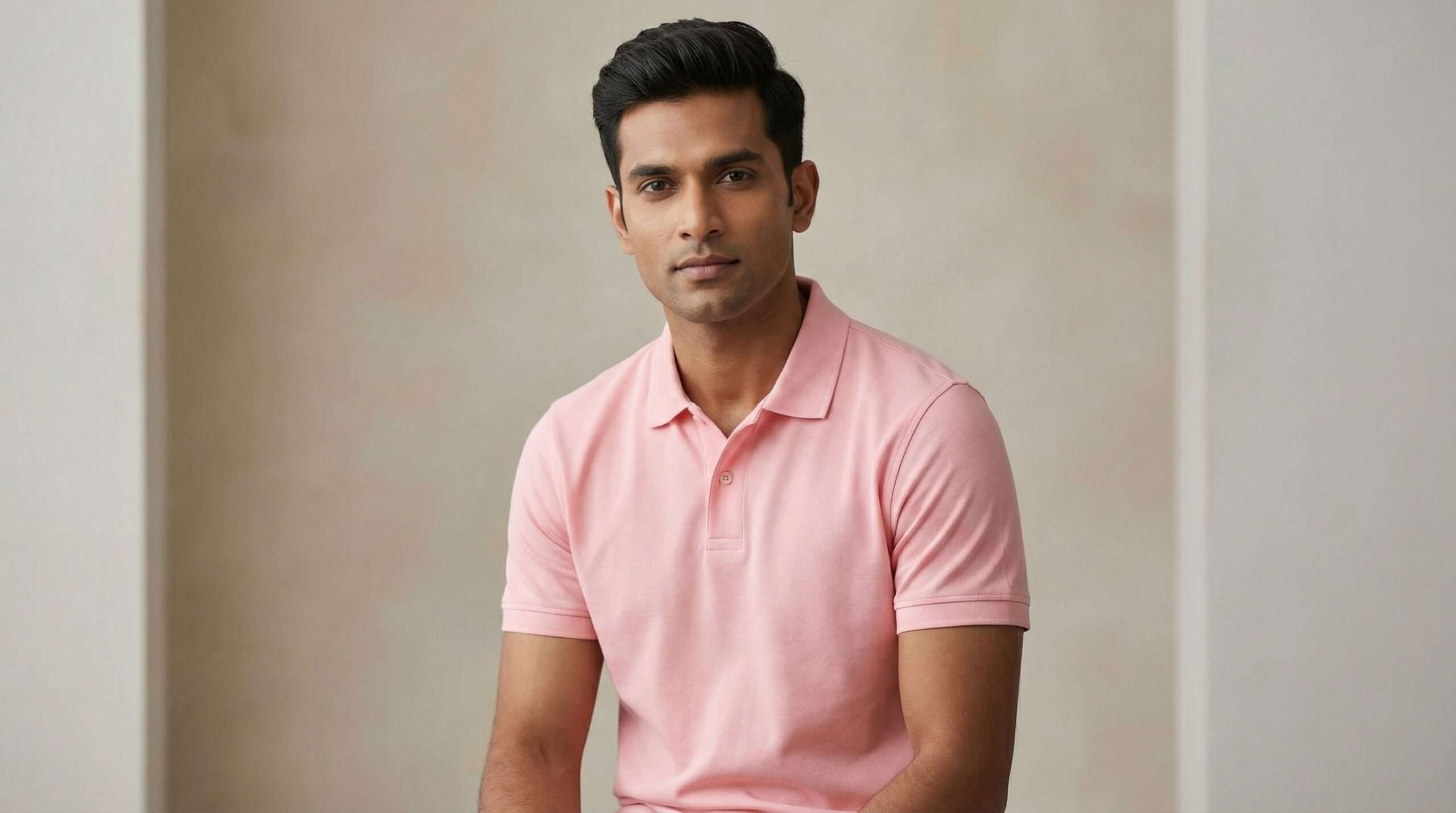 Carbon ni Solid Collar T-shirt Pink - Image 2