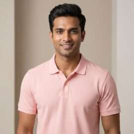 Carbon ni Solid Collar T-shirt Pink