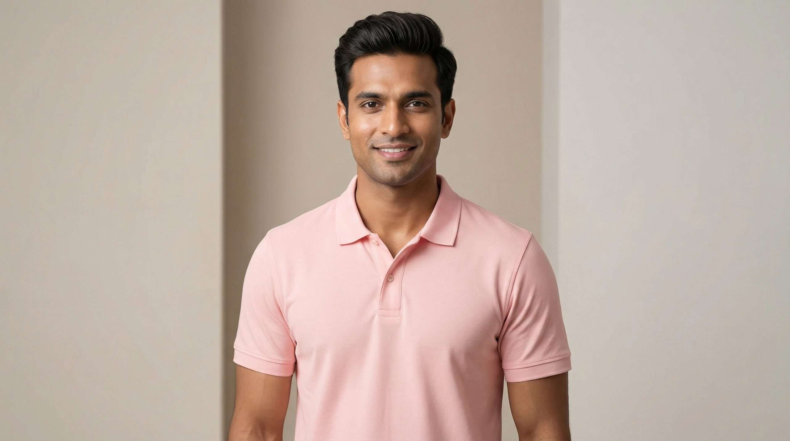 Carbon ni Solid Collar T-shirt Pink
