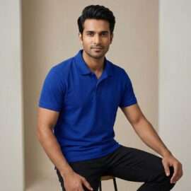 Carbon ni Solid Collar T-shirt ROYAL-BLUE