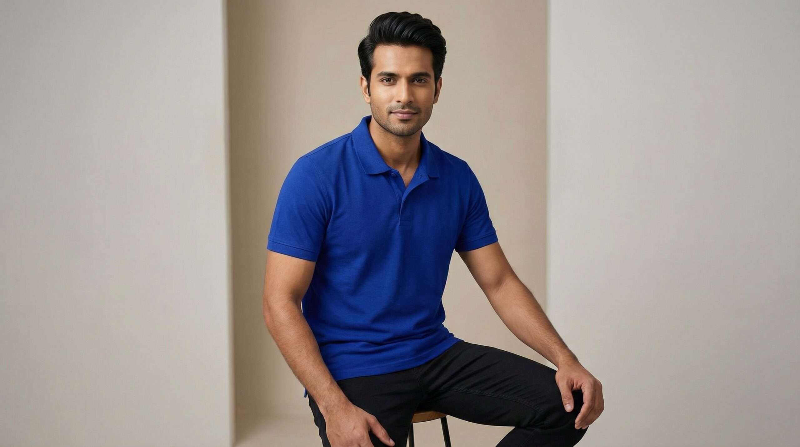 Carbon ni Solid Collar T-shirt ROYAL-BLUE