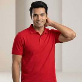 Carbon ni Solid Collar T-shirt Red