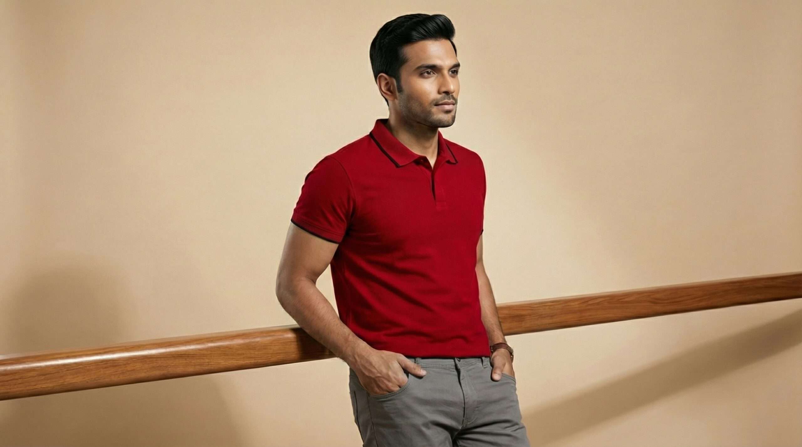 Carbon ni Tipping Collar T-shirt Red-with-Black - Image 2