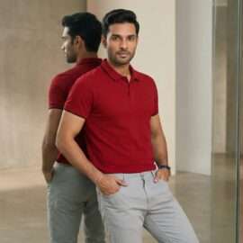 Carbon ni Tipping Collar T-shirt Red-with-Black