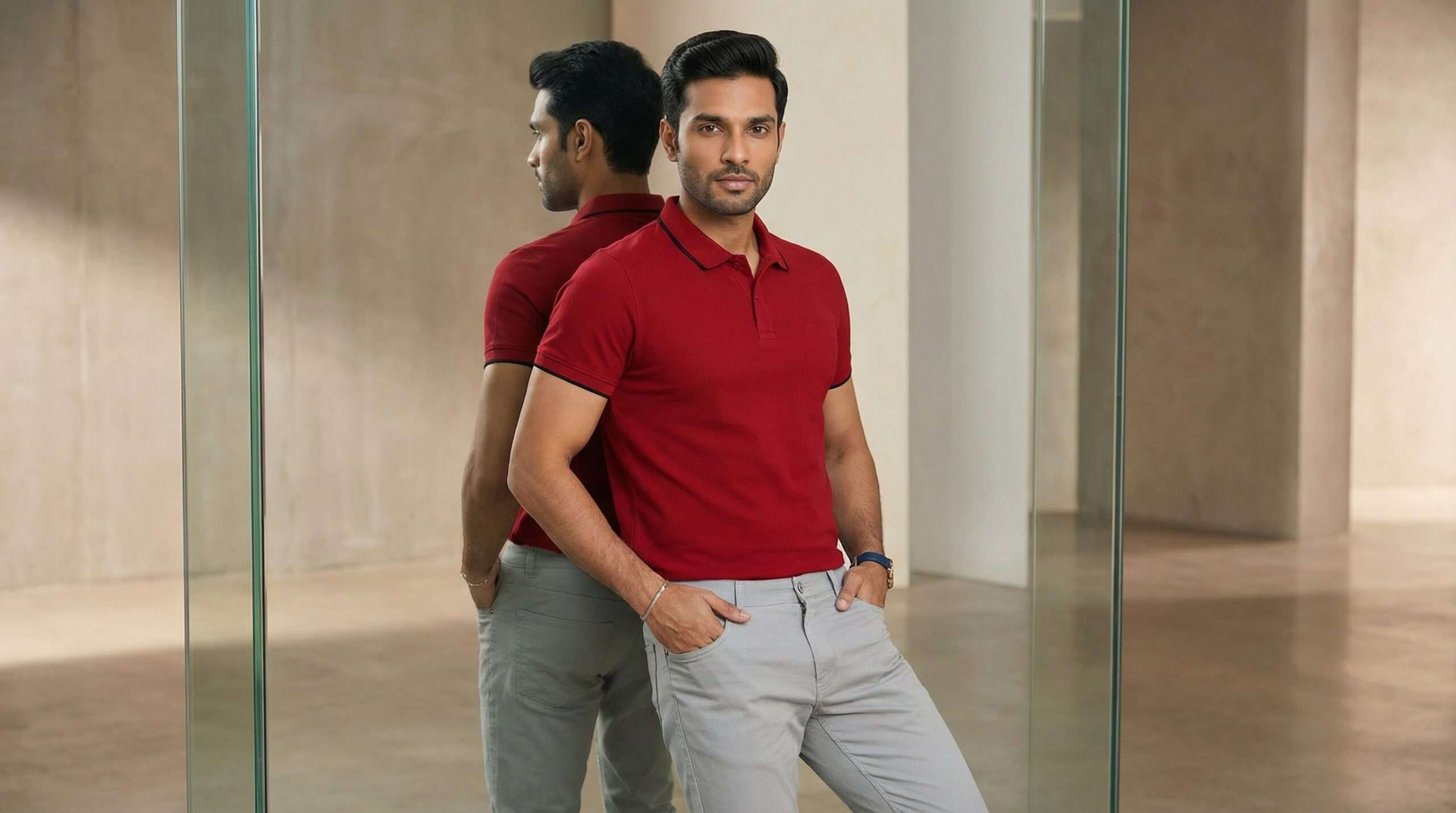 Carbon ni Tipping Collar T-shirt Red-with-Black