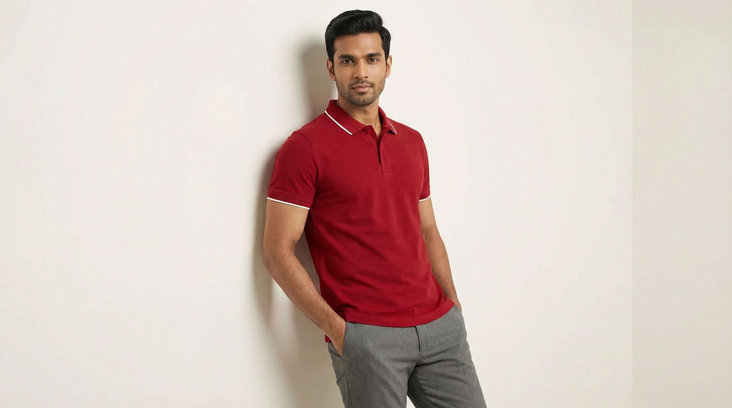 Carbon ni Tipping Collar T-shirt Red-with-white - Image 2