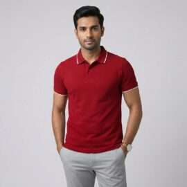 Carbon ni Tipping Collar T-shirt Red-with-white