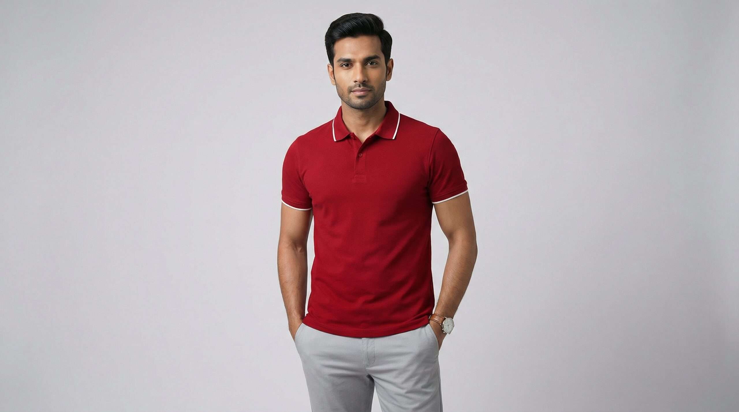 Carbon ni Tipping Collar T-shirt Red-with-white