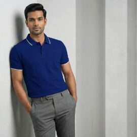 Carbon ni Tipping Collar T-shirt Royal-blue-with-white