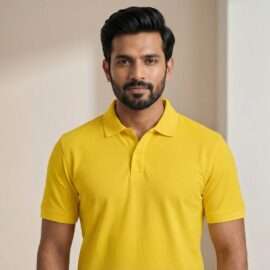 Carbon ni Solid Collar T-shirt SUNFLOWER