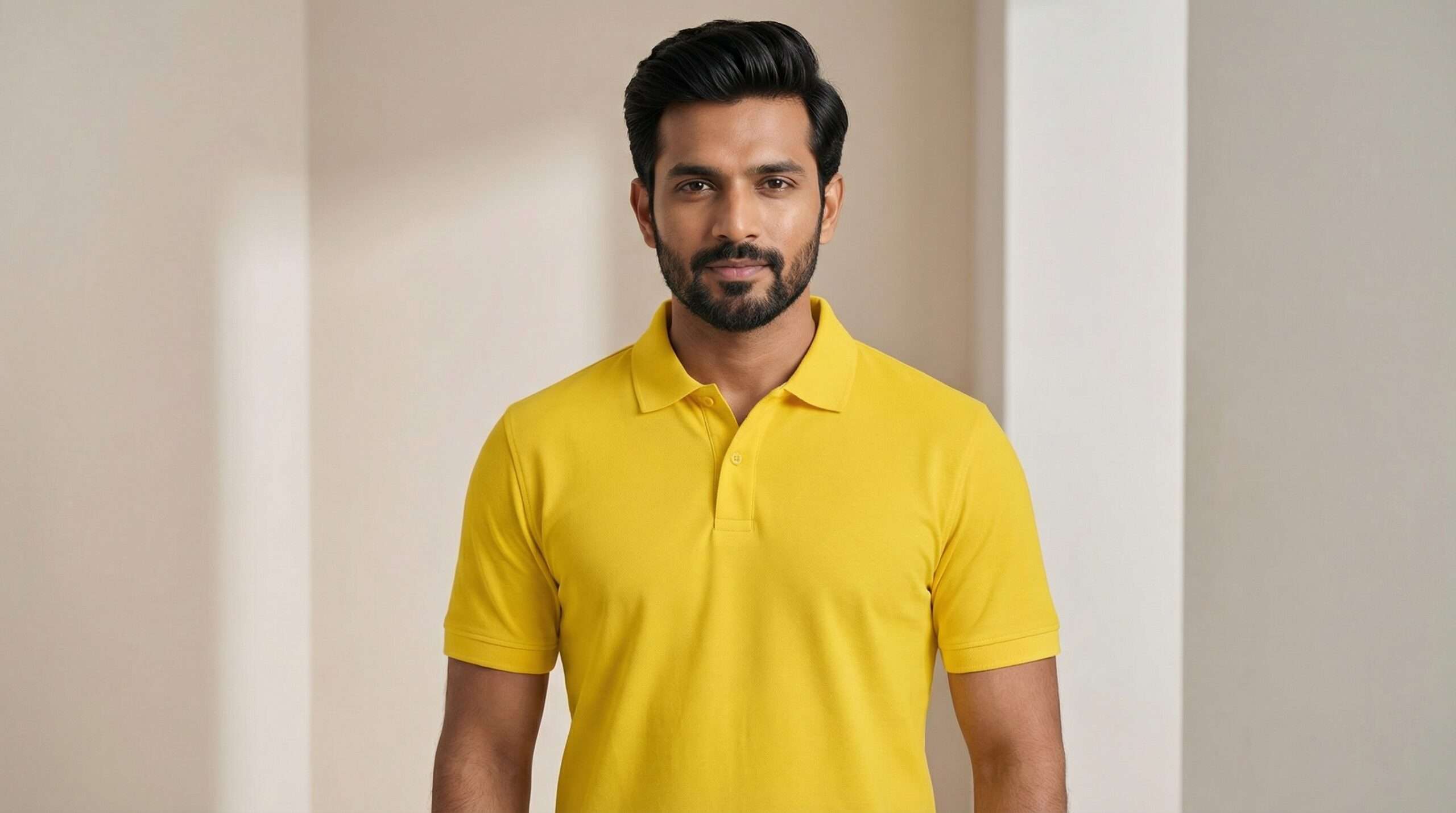 Carbon ni Solid Collar T-shirt SUNFLOWER