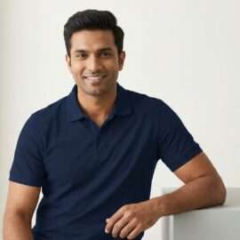 Carbon ni Solid Collar T-shirt TRUE-BLUE