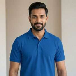Carbon ni Solid Collar T-shirt Turquoise-Blue