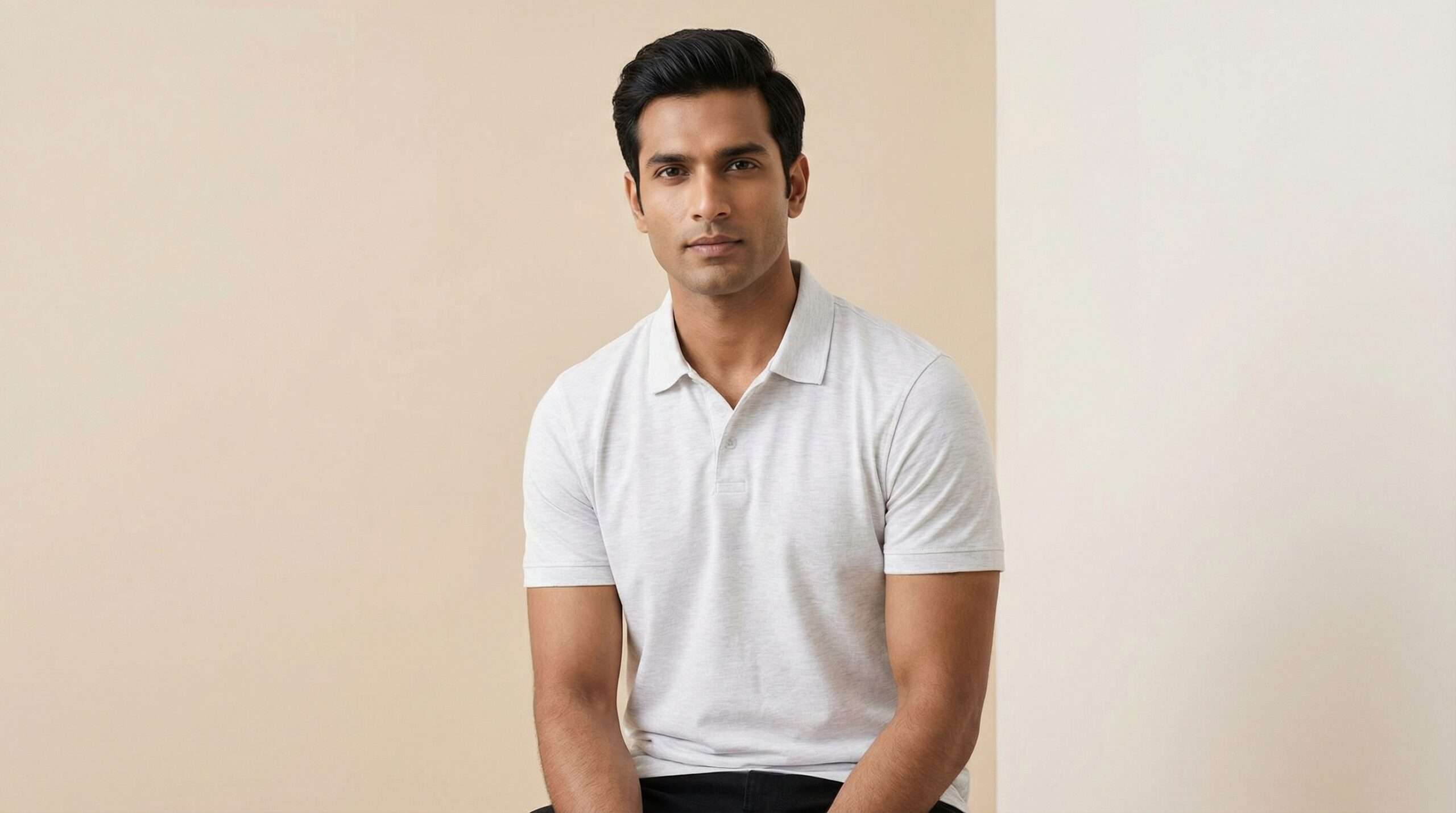 Carbon ni Solid Collar T-shirt White-Melange - Image 2