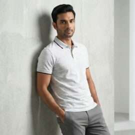 Carbon ni Tipping Collar T-shirt White-Melange-with-Black