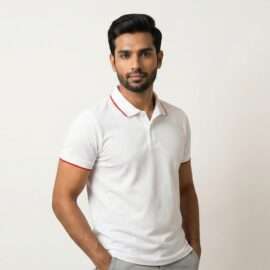Carbon ni Tipping Collar T-shirt White-With-Red