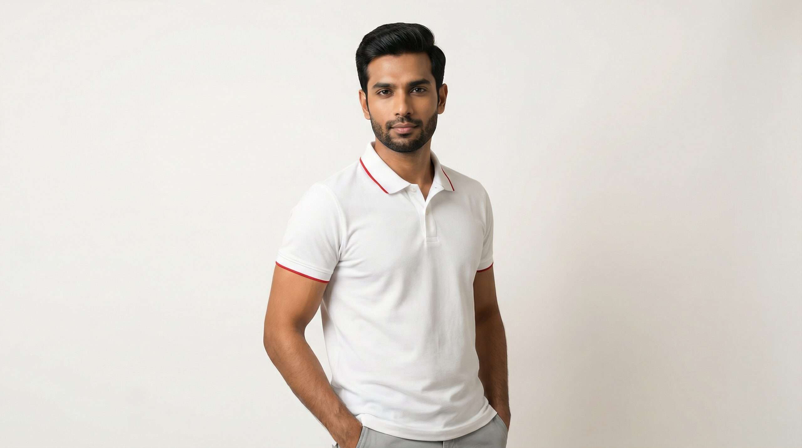 Carbon ni Tipping Collar T-shirt White-With-Red