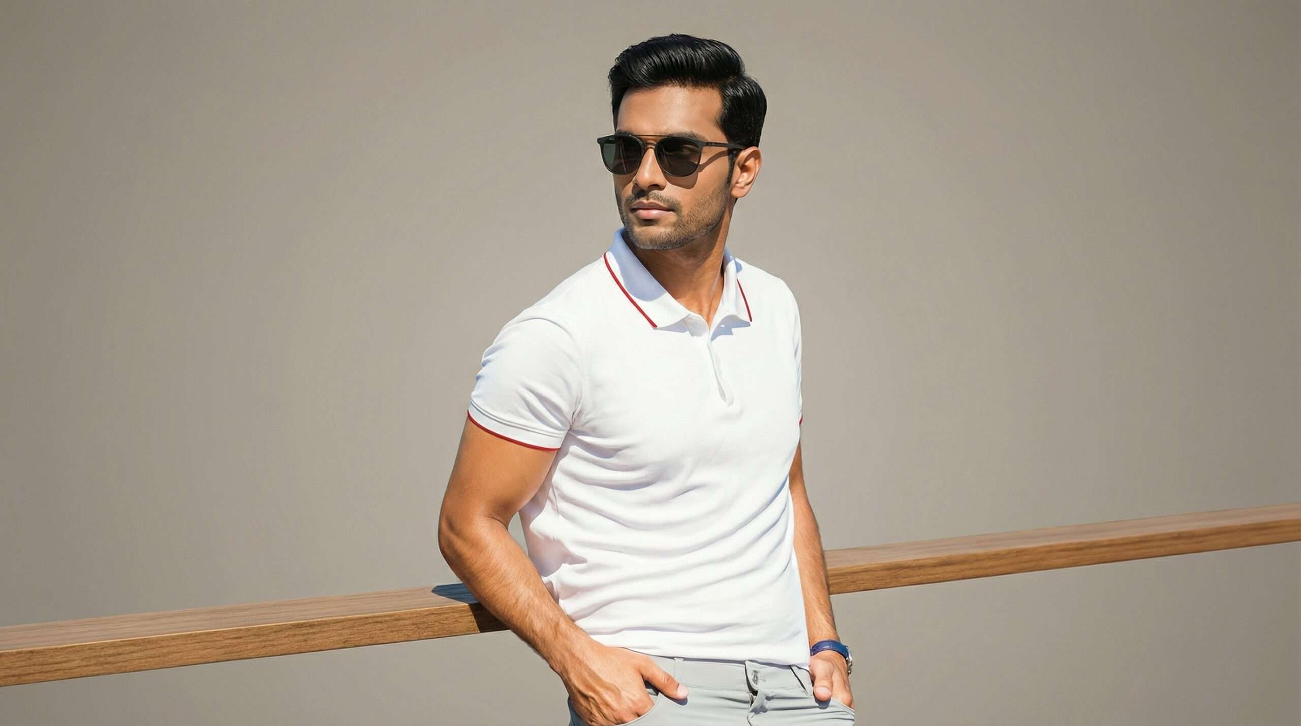 Carbon ni Tipping Collar T-shirt White-With-Red - Image 2